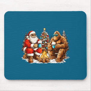 Santa With Bigfoot Christmas Campfire Funny Sasqua Mouse Pad