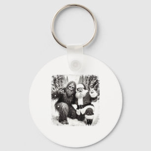 Santa With Bigfoot Christmas Lights Funny Sasquatc Keychain