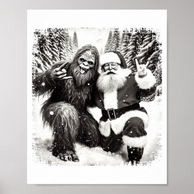 Santa With Bigfoot Christmas Lights Funny Sasquatc Poster (Front)