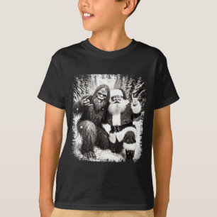 Santa With Bigfoot Christmas Lights Funny Sasquatc T-Shirt