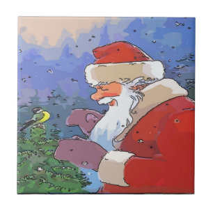 Santa with Bird Tile