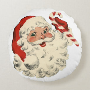 Santa With Candy Cane Round Pillow