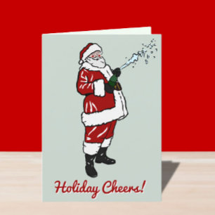 Santa with Champagne Bottle Holiday Card