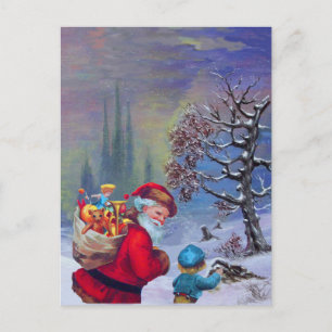 SANTA WITH CHILD IN THE WINTER SNOW HOLIDAY CARD