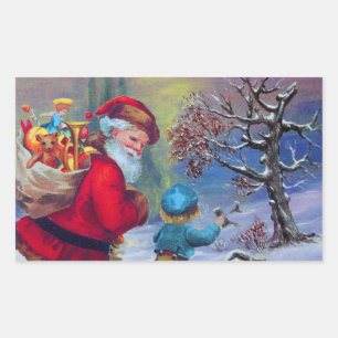 SANTA WITH CHILD IN THE WINTER SNOW STICKER