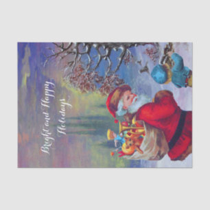 SANTA WITH CHILD IN THE WINTER SNOW TISSUE PAPER