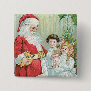Santa With Children 2 Inch Square Button