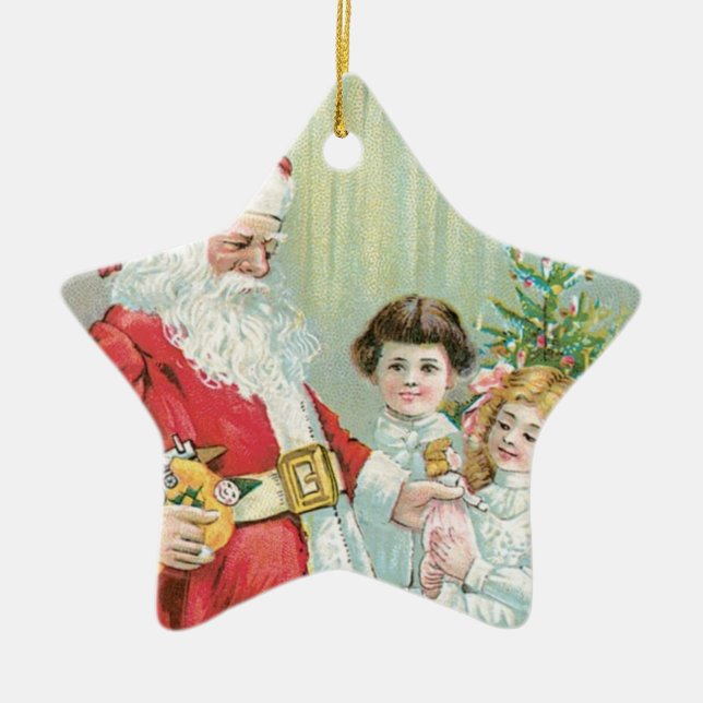 Santa With Children Ceramic Ornament (Front)