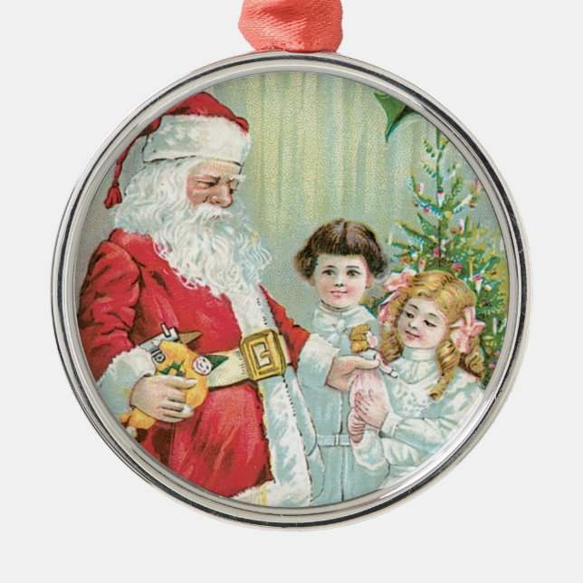 Santa With Children Metal Ornament (Front)