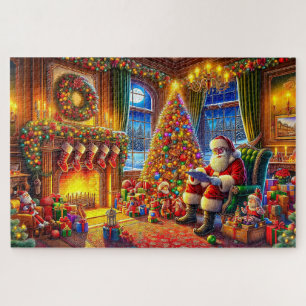 Santa With Christmas Decorations Christmas Lights  Jigsaw Puzzle