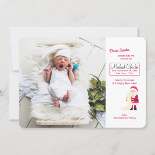 Santa with Christmas List Photo Birth Announcement