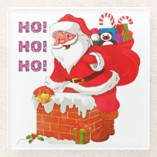 SANTA WITH CHRISTMAS PRESENTS, HO! HO! HO! GLASS COASTER