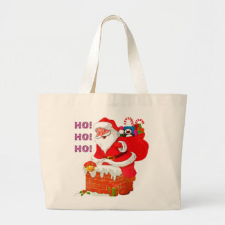 SANTA WITH CHRISTMAS PRESENTS, HO! HO! HO! LARGE TOTE BAG