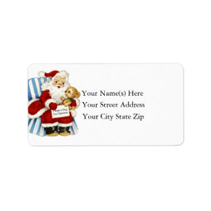 Santa With Christmas Puppy Vintage Address Label