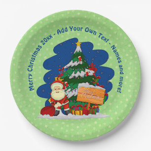 Santa with Christmas Tree 20xx Add Text 9"  Paper Plate