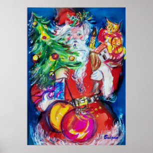 SANTA WITH CHRISTMAS TREE AND GIFTS POSTER
