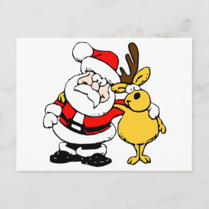 Santa With Deer Holiday Postcard