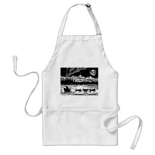 Santa with Dog Sleigh in the Arctic Lino Print Standard Apron
