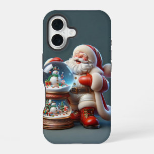Santa with Double Snow Globe, Christmas, Author Na iPhone 16 Case