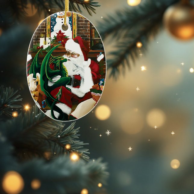 santa with dragon friend ceramic ornament (Creator Uploaded)