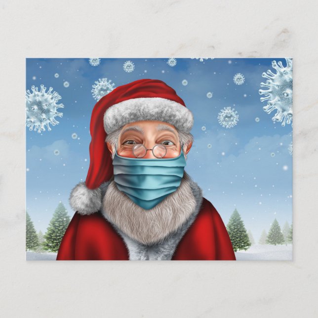 Santa with Face Mask Postcard (Front)
