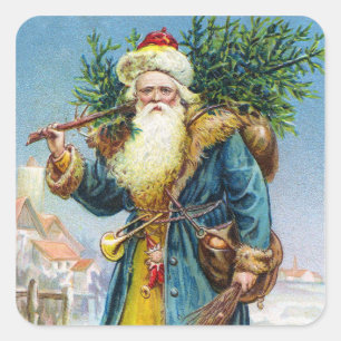 Santa with Fir Tree Square Sticker