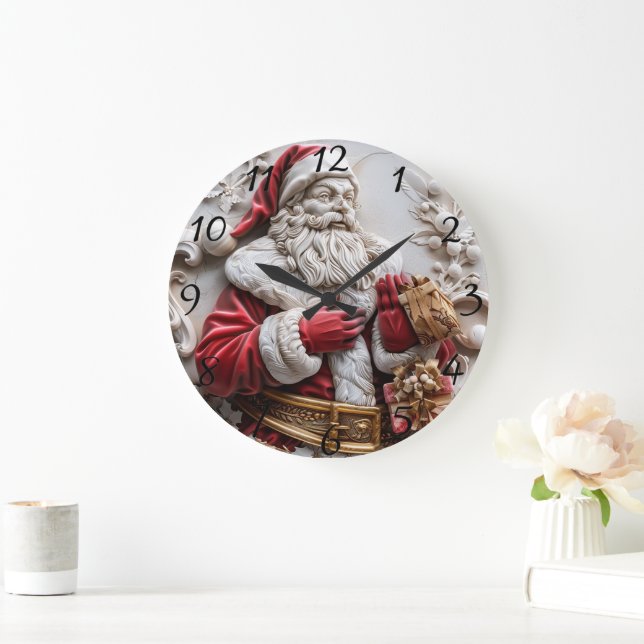 Santa with gifts for a joyous Christmas Large Clock (Home)