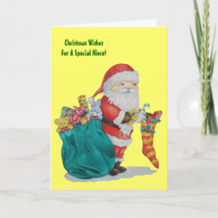 santa with green sack for neice at christmas holiday card