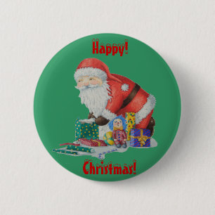 santa with green sack getting ready for christmas 2 inch round button