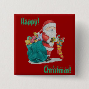 santa with green sack getting ready for christmas 2 inch square button