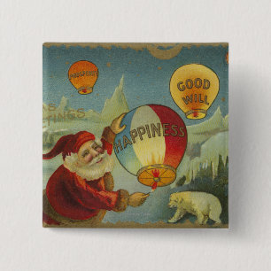 Santa With Happiness Baloon 2 Inch Square Button