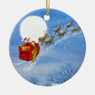 Santa with his flying Reindeer Ornament