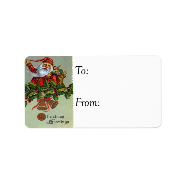 Santa With Holly Vintage Gift Tag (Front)