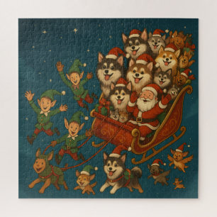 Santa with joyous pups and elves! jigsaw puzzle