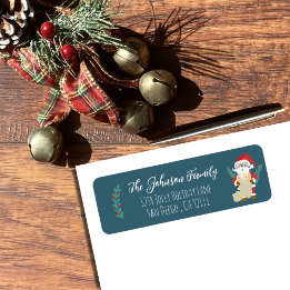 Santa with List Blue Holiday Return Address Labels