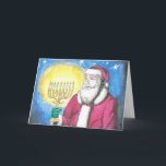 Santa with Menorah Holiday Card<br><div class="desc">Santa is guided by the light of a Menorah in this sombre interfaith rendering.</div>