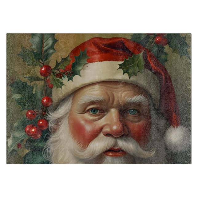 Santa With Mistletoe Cutting Board (Front)