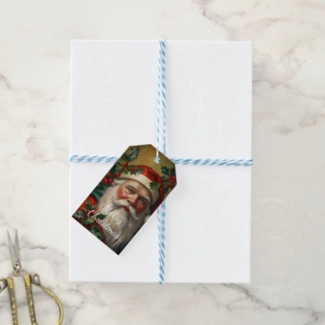 Santa With Mistletoe Gift Tags (Gift Tag. D: 3.5"l x 2”w.  Set of 10. Printed on 120lb, 18 point thick matte paper. Made in USA.)