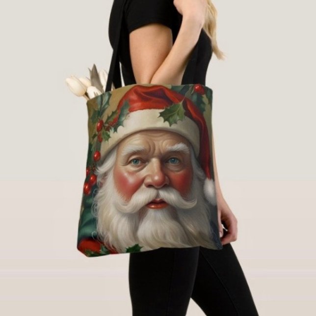 Santa With Mistletoe Tote Bag (Tote Bag — 100% polyester, black laminated lining 100% cotton web hand. Made in the USA.
)