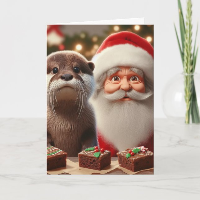 Santa with Otter and Christmas Sweets Card (Front)