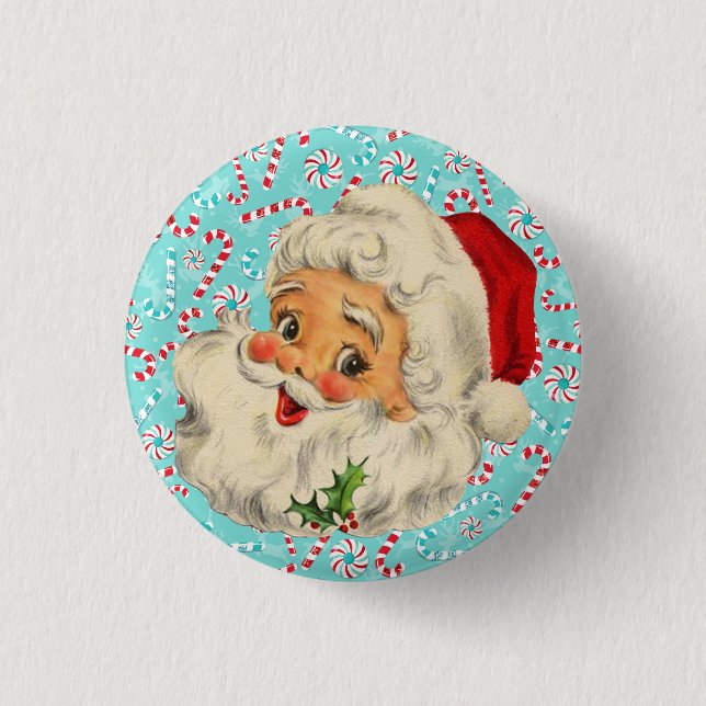 Santa with Peppermints 1 Inch Round Button (Front)