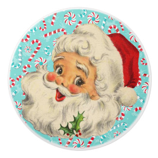Santa with Peppermints Ceramic Knob