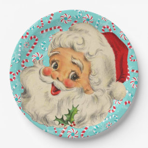 Santa with Peppermints Paper Plate