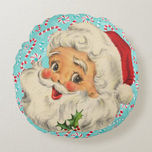 Santa with Peppermints Round Pillow