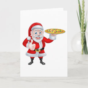 Santa with Pizza Holiday Card
