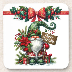 Santa with Poinsettia Christmas Coaster