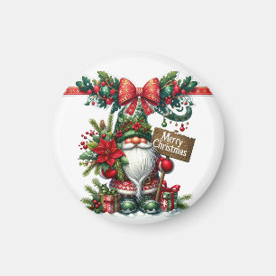 Santa with Poinsettia Christmas Magnet