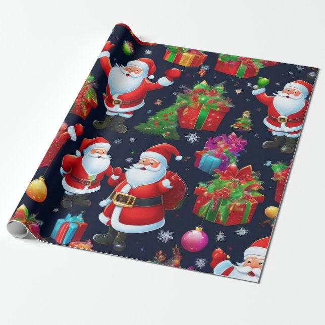 Santa With Presents Holiday Wrapping Paper (Unrolled)