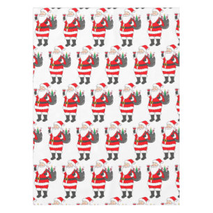 Santa With Red Wine Glass & Wine Sack Christmas  Tablecloth