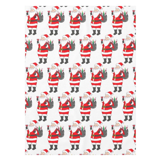 Santa With Red Wine Glass & Wine Sack Christmas  Tablecloth (Front)